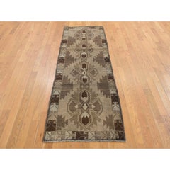 2'5"x8' Tan Color Washed Out Afghan Baluch Pure Wool Hand Knotted Runner Rug