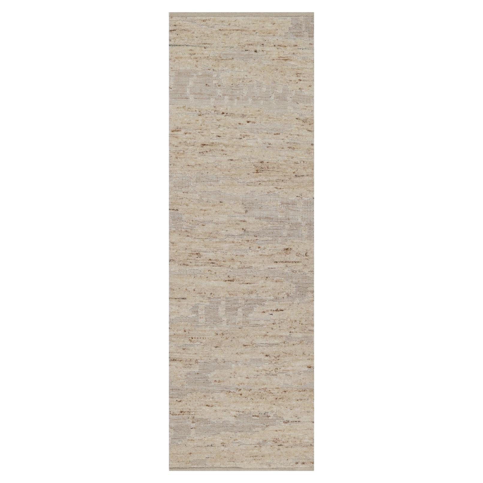 2'5"x8'1" Ivory Textured Hi and Low Modern Pure Wool Hand Knotted Runner Rug