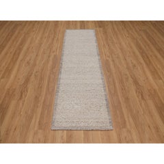 2'5"x8'2" Beaver Brown Textured Modern Design Hand Knotted Wool Runner Rug