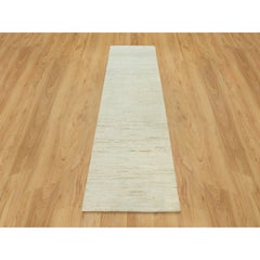 2'5"x8'2" Champagne White Pure Wool Lori Buft Gabbeh Hand Knotted Runner Rug