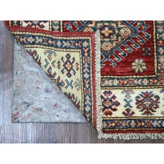 2'5"x8'2" Red Afghan Super Kazak Medallions Design Wool Hand Knotted Runner Rug