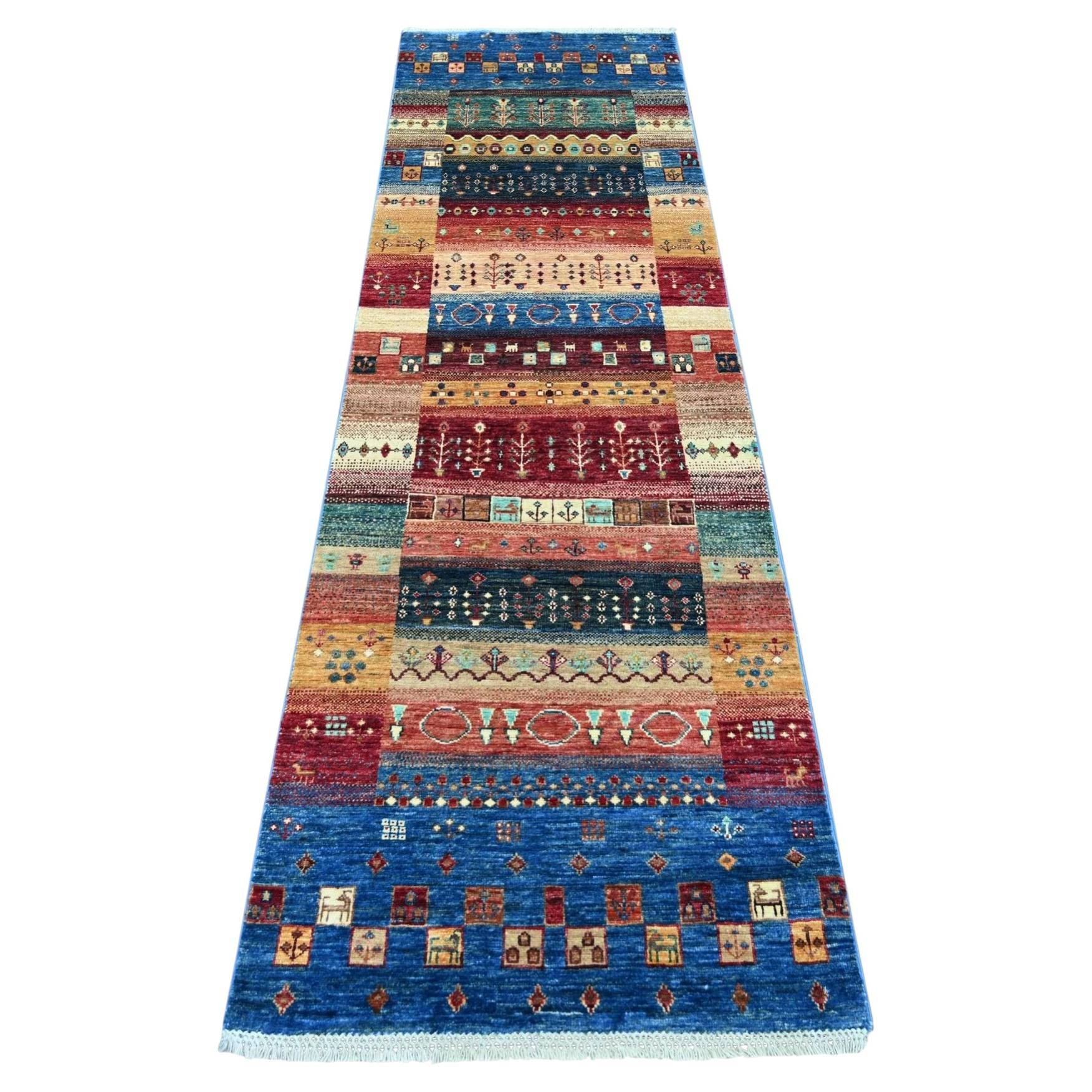 2'5"x8'3" Colorful Fine Kashkuli Gabbeh Hand Knotted Pure Wool Narrow Runner Rug