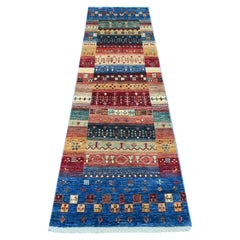 2'5"x8'3" Colorful Fine Kashkuli Gabbeh Hand Knotted Pure Wool Narrow Runner Rug