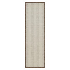 2'5"x8'3" Ivory Modern Vertical Stripes Design Wool Hand Knotted Wool Runner Rug