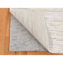 2'5"x8'3" Ivory Silk with Wool Striae Design Hand Knotted Runner Rug