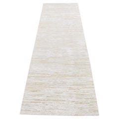 2'5"x8'3" Ivory Silk with Wool Striae Design Hand Knotted Runner Rug