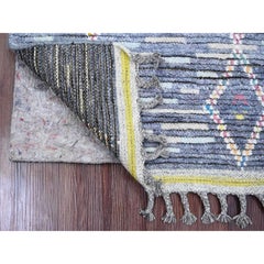 2'5"x8'4" Gray Moroccan Weave Geometric Pattern Hand Knotted All Wool Runner Rug