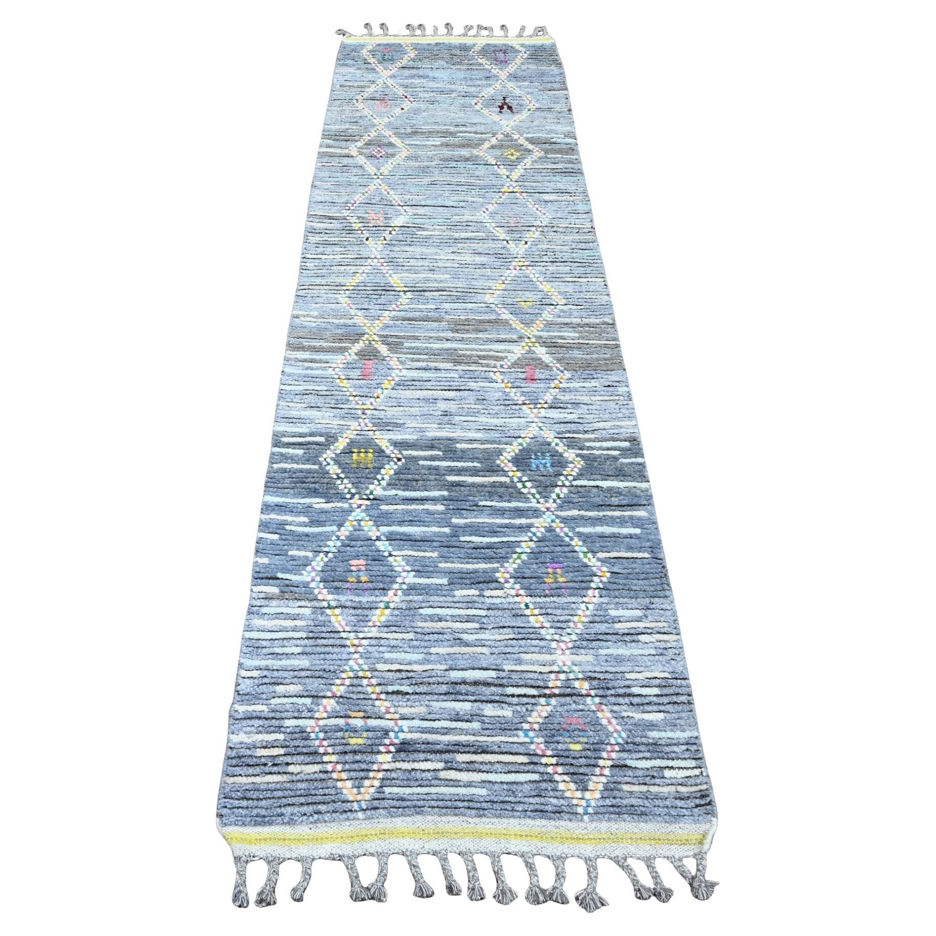 2'5 "x8'4" Gray Moroccan Weave Geometric Pattern Hand Knots Rugs All Wool Runner Rugs