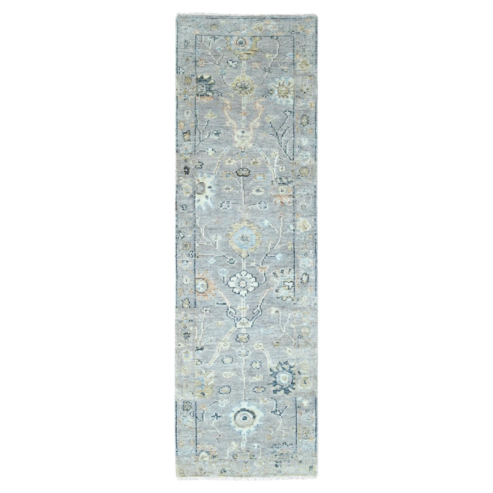 2'5"x8'5" Gray Supple Collection Oushak Design Hand Knotted Soft Wool Runner Rug