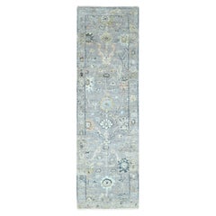 2'5"x8'5" Grauer Supple Kollektion Oushak Design Handgeknüpfter Läufer aus weicher Wolle