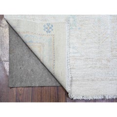 2'5"x8'5" Swan White Washed Out Peshawar Wool Hand Knotted Runner Oriental Rug