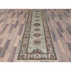 2'5"x8'6" Ash Gray, Natural Wool Hand Knotted, Afghan Super Kazak Runner Rug