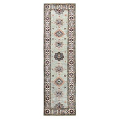 2'5 "x8'6" Gris Ceniza, Lana Natural Anudada a Mano, Alfombra afgana Super Kazak de Corredor
