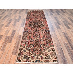 2'5 "x8'6" Coral Pink Vintage Persian Bakhtiar Tapis de course en pure laine noué à la main