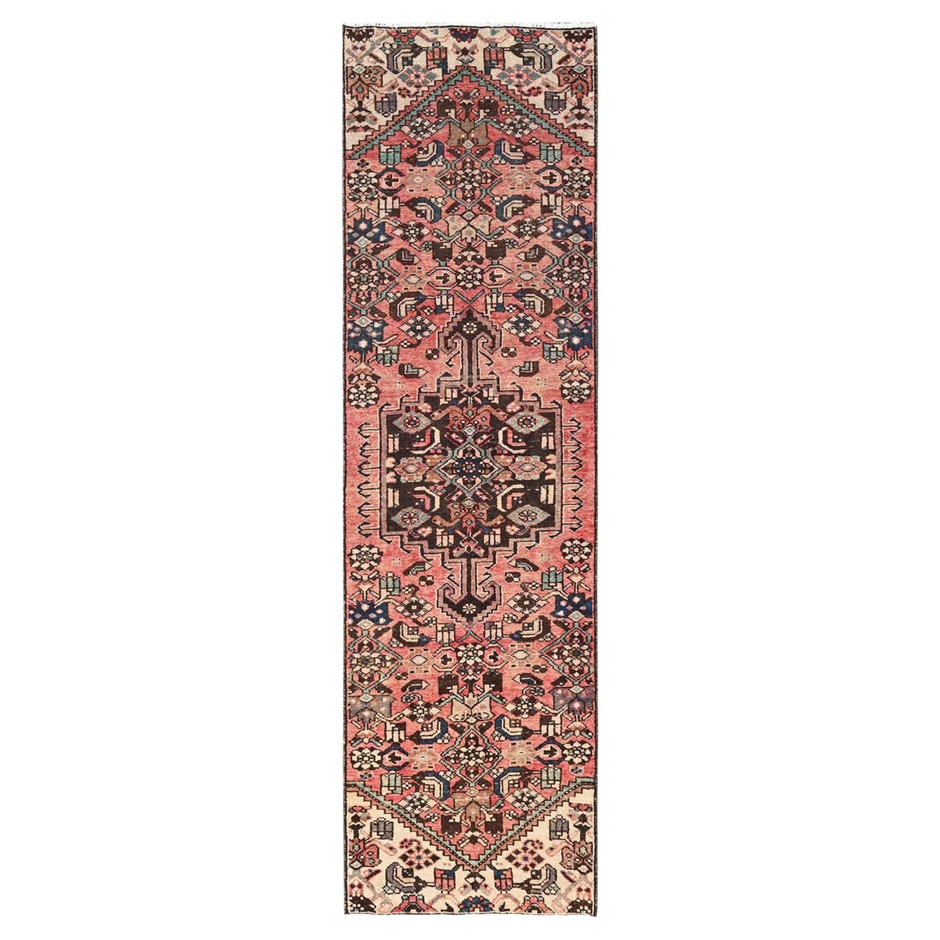2
5"x8
6" Coral Pink Vintage Persian Bakhtiar Hand Knotted Pure Wool Runner Rug