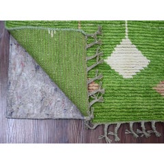 2'5 "x9' Grün Marokkanisch Weben Geometrisches Design Alle Wolle Hand geknüpft Läufer Teppich