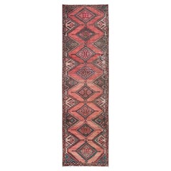 2'5"x9'1" Coral Red Vintage Persian Hamadan Hand Knotted Pure Wool Runner Rug
