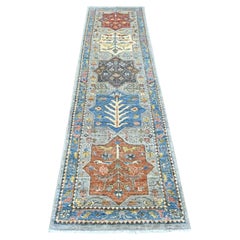 2'5"x9'1" Gray Peshawar Caucasian Akstafa Design Hand Knotted Wool Runner Rug