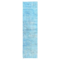 2'5"x9'10" Blue Overdyed Vintage Persian Tabriz Hand Knotted Wool Runner Rug