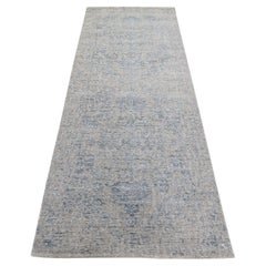 2'5"x9'10" Jacquard Hand-Loomed Silken Grey Broken Persian Heriz Design Rug