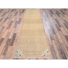 2'5"x9'3" Camel Hair Vintage Zoroastrian Serab Hand Knotted Pure Wool Runner Rug