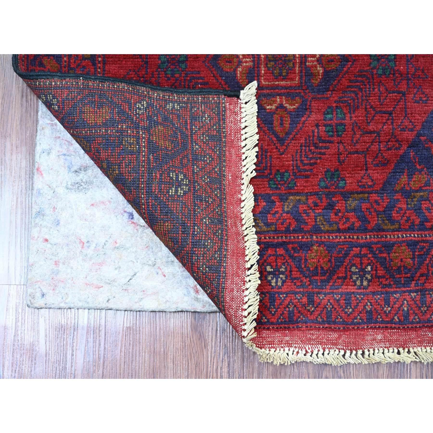 Scarlet Red, Afghan Andkhoy with All Over Geometric Pattern, Soft Wool, Hand Knotted, Runner, Oriental Rug
Primary materials: Wool
Latex: No Pile 
height: 0.25 Inches
Style: Traditional
Primary color: Red
Secondary colors: Green, Brown
Pattern: