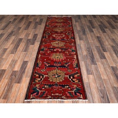 2'5"x9'3" Red Vintage Persian Karajeh Medallions Hand Knotted Wool Runner Rug