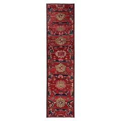2'5"x9'3" Red Vintage Persian Karajeh Medallions Hand Knotted Wool Runner Rug