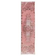 Tapis de couloir turc vintage surteint en rose pour couloir, fait à la main, 2,5 x 9,4 m