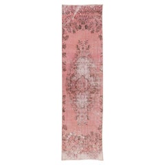 2.5x9.4 Ft Handmade Vintage Turkish Runner Rug Over-Dyed in Pink for Hallway