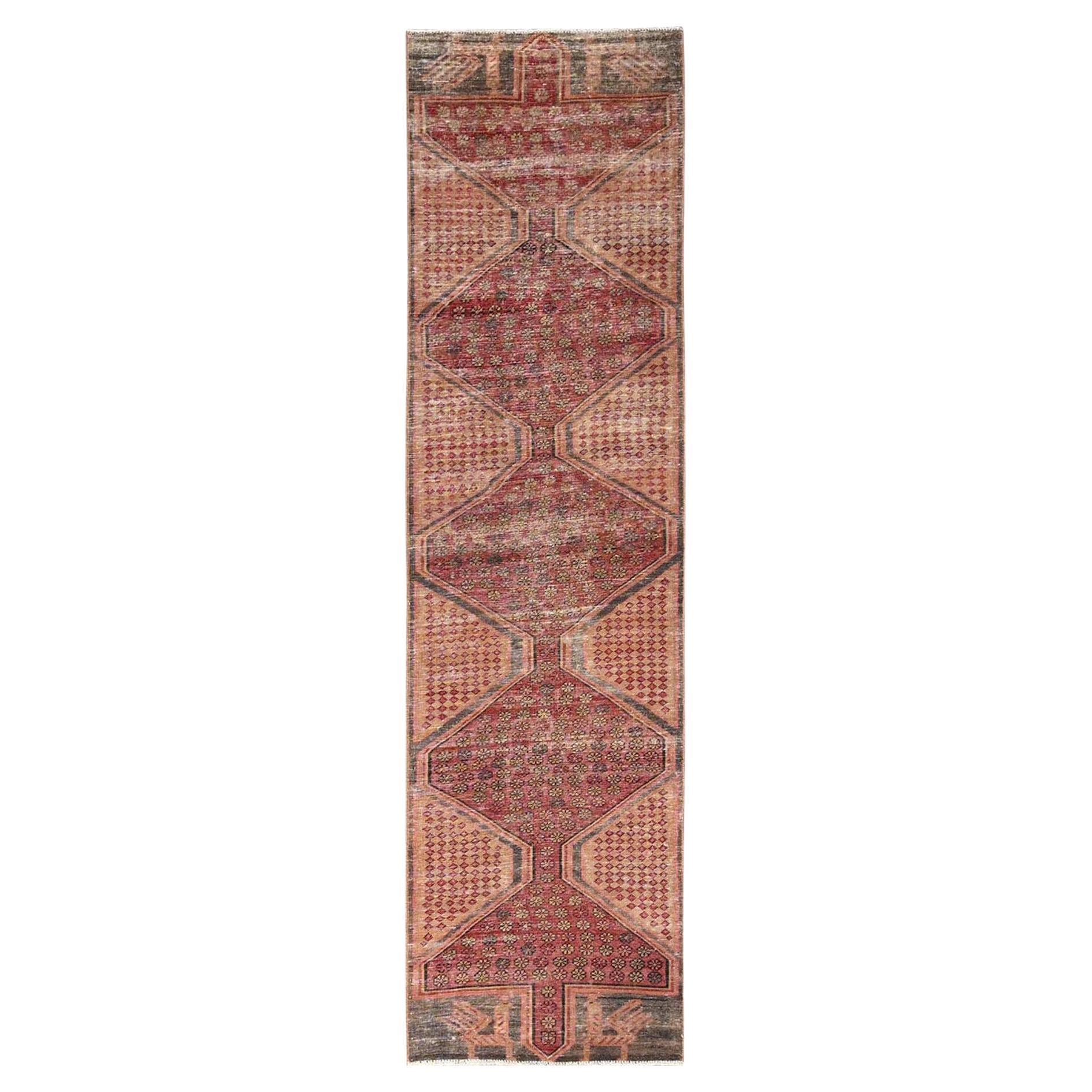 2'5"x9'5" Light Red Vintage Northwest Zoroastrian Hand Knotted Wool Runner Rug