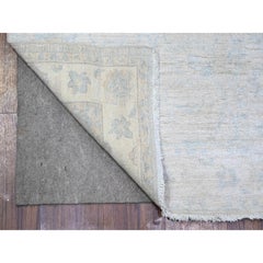 2'5"x9'6" Delicate White Washed Out Peshawar Wool Hand Knotted Runner Rug