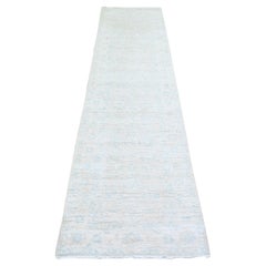 2'5 "x9'6" Delicate White Washed Out Peshawar Wool Hand Knotted Runner Rug