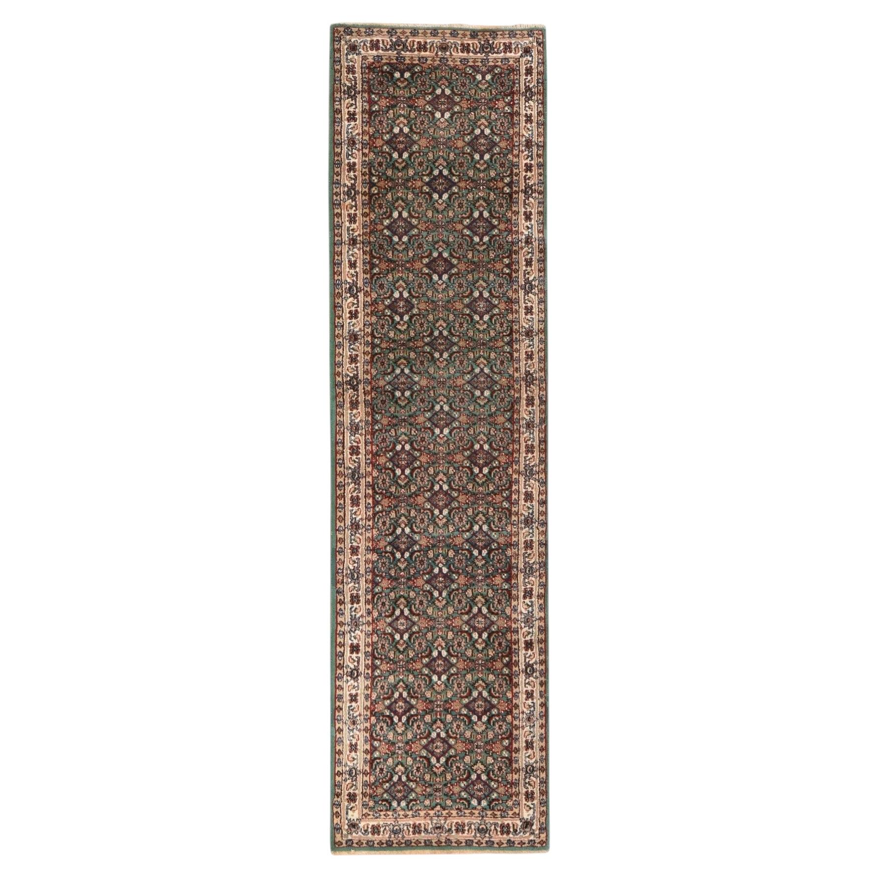 2'5"x9'6" Forest Green Vintage Indo Bijar Herat Hand Knotted Wool Runner Rug
