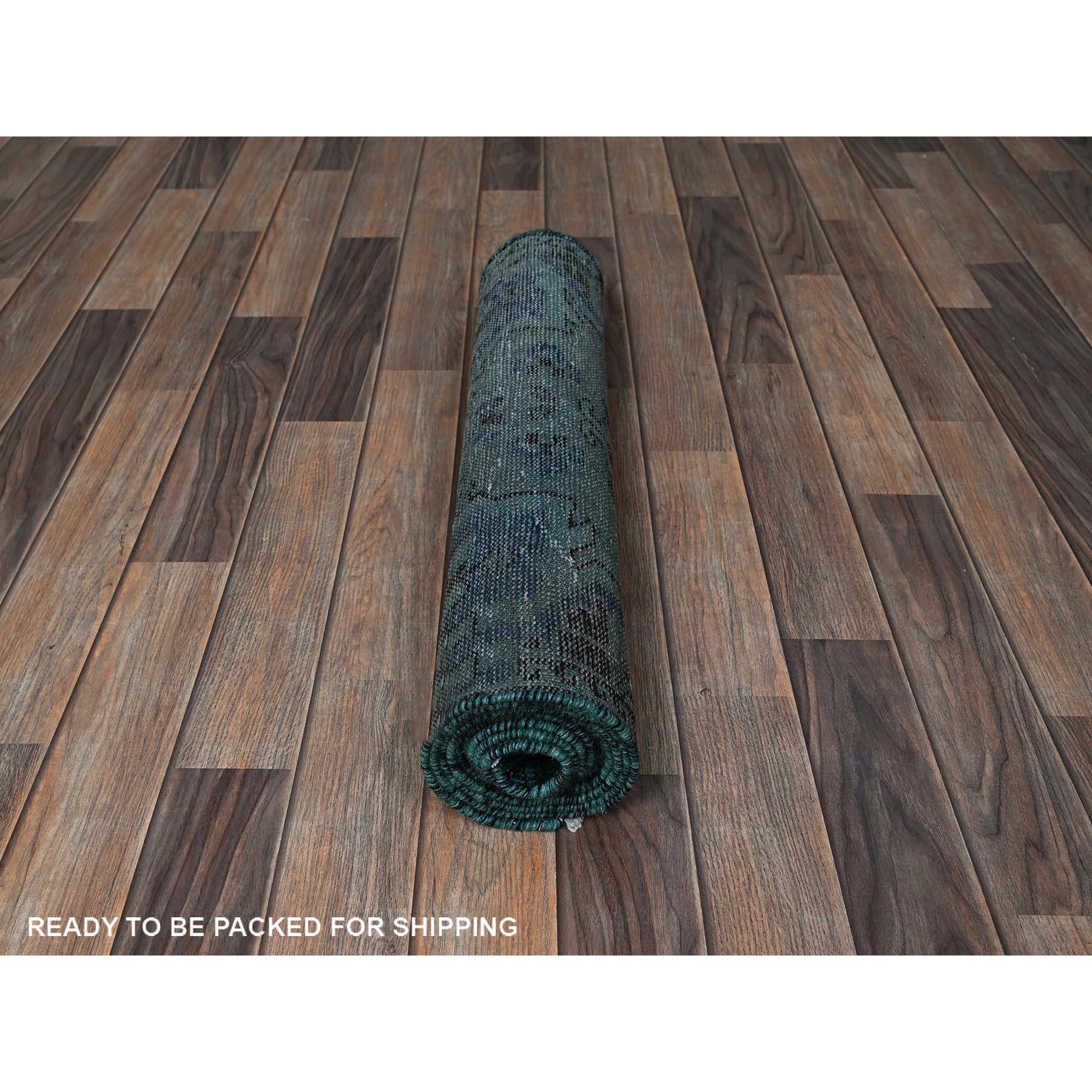 Noué à la main Tapis de couloir vintage persan Bakhtiar noué à la main vert surteint 2'5