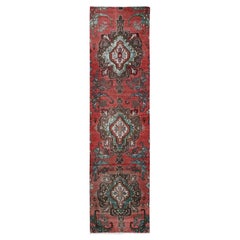 2'5"x9'6" Scarlet Red Vintage Persian Tabriz Hand Knotted Pure Wool Runner Rug