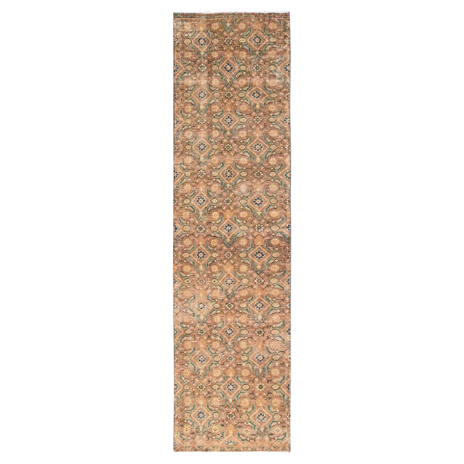 2
5"x9
7" Brown Worn Out Vintage Northwest Persian Hand Knotted Wool Runner Rug