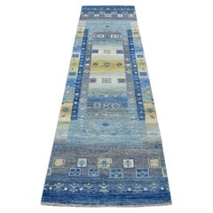 2
5 "x9
7" Denim Blue Handgeknüpfter Kashkuli Gabbeh Teppich aus reiner, samtiger Wolle