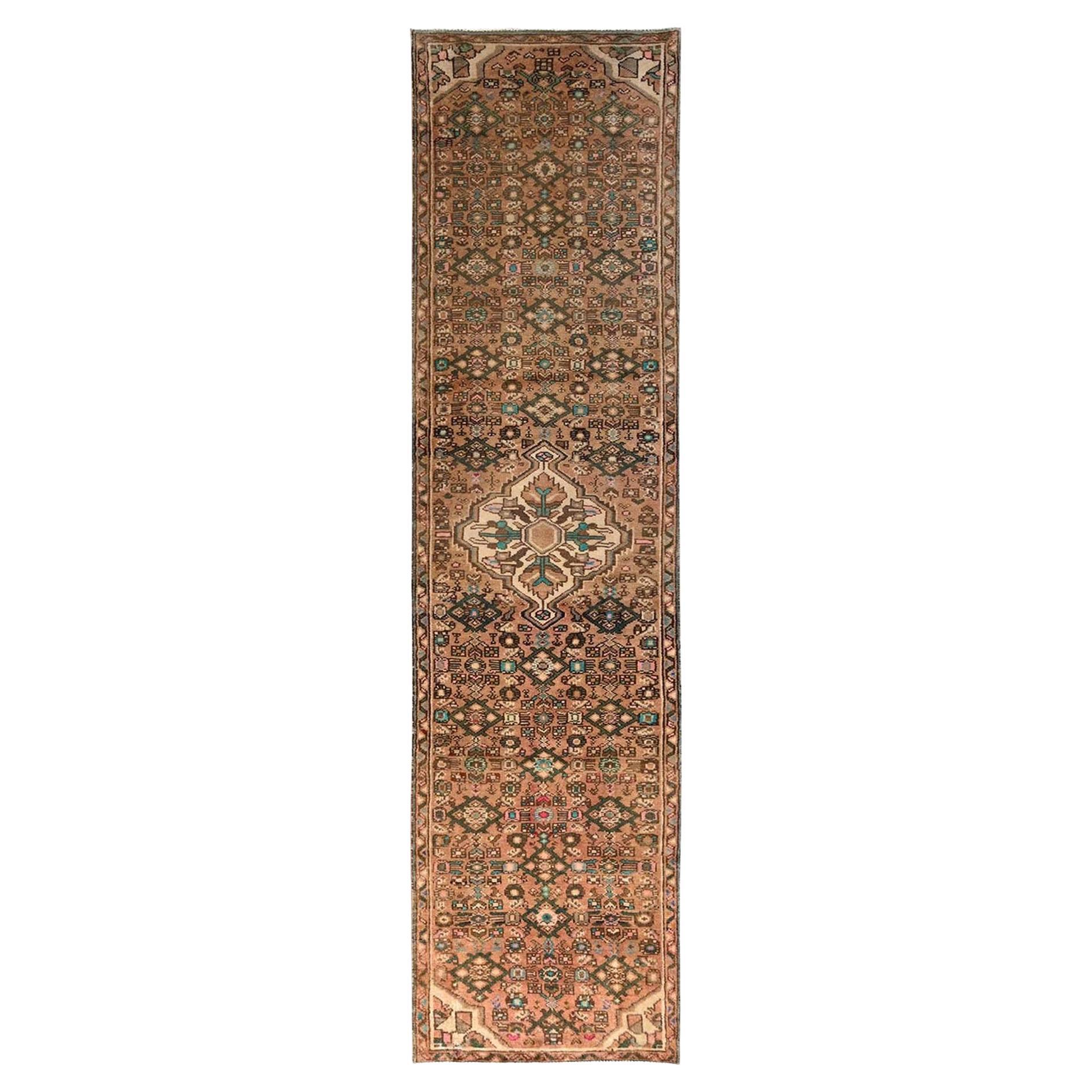 2
5"x9
7" Toast Brown Vintage Persian Hussaianabad Hand Knotted Wool Runner Rug