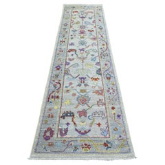 2
5"x9
8" Silver Gray, Pure Wool Hand Knotted, Afghan Angora Ushak, Runner Rug