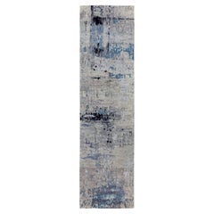 2'5 "x9'9" Tapis d'Orient en laine et soie nouée à la main 2'5 "x9'9" Abstract Design Silver-Blue