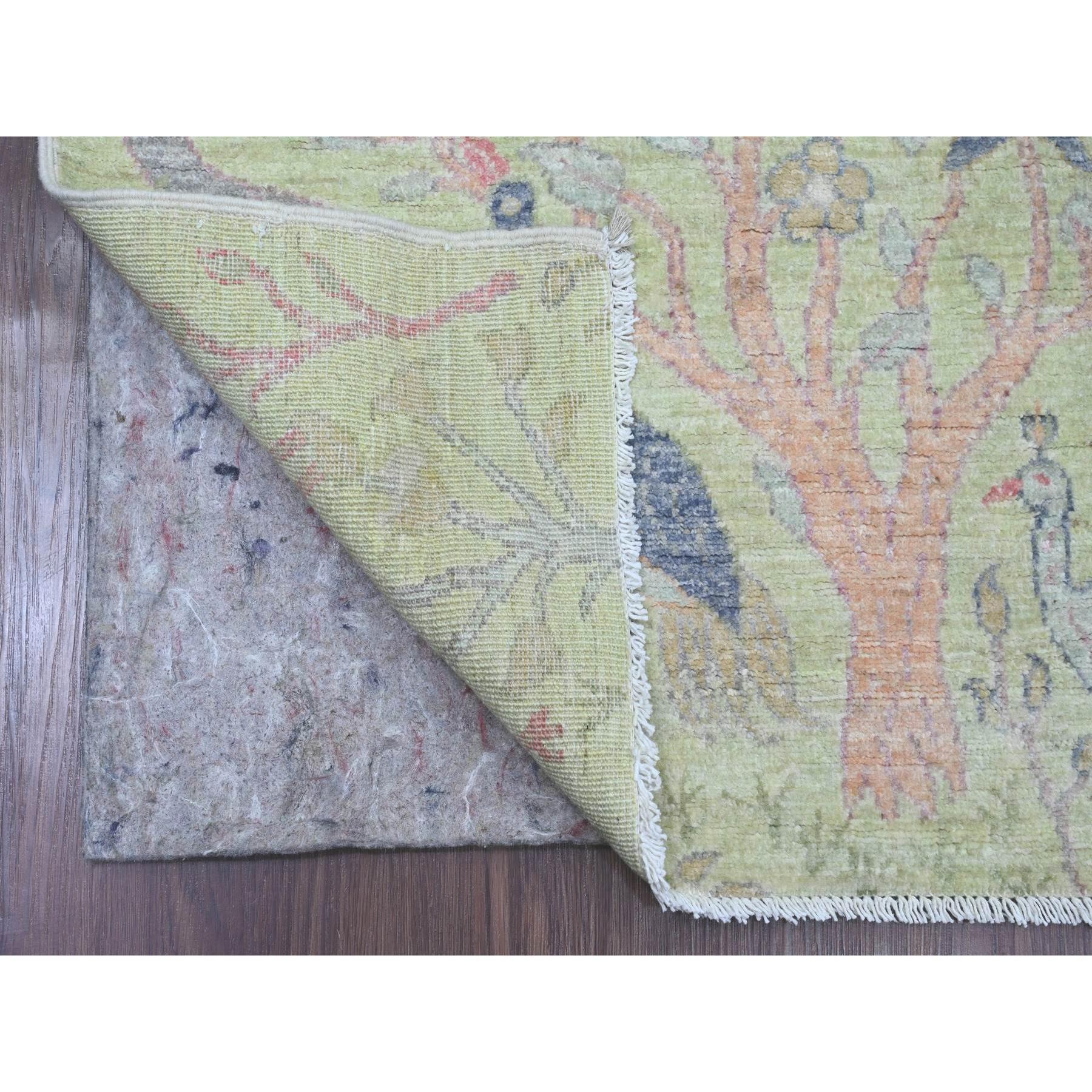 Olive Green, Afghan Peshawar with Birds of Paradise Design, Hand Knotted, Soft Wool, Veggie Dyes, Runner, Oriental Rug
Primary materials: Wool
Latex: No Pile 
height: 0.25 Inches
Style: Transitional
Primary color: Green
Secondary colors: Blue, Red,