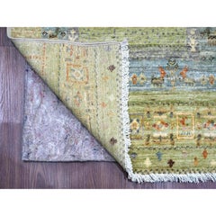 2'5"x9'9" Olive Green Hand Knotted Fine Kashkuli Gabbeh Soft Wool Runner Rug