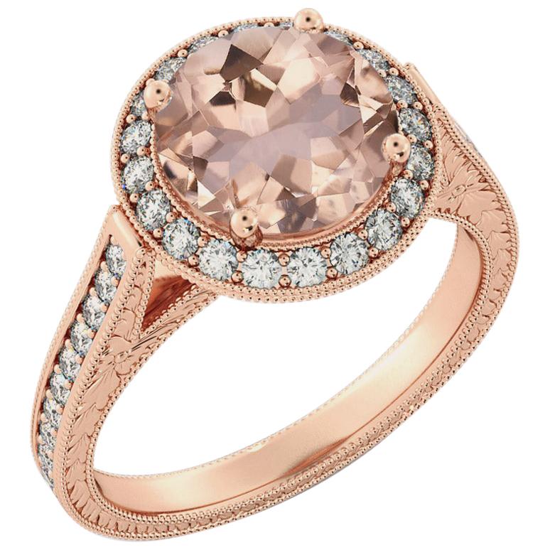 2.6 Carat 14 Karat Rose Gold Morganite and Diamonds Round Engagement Ring