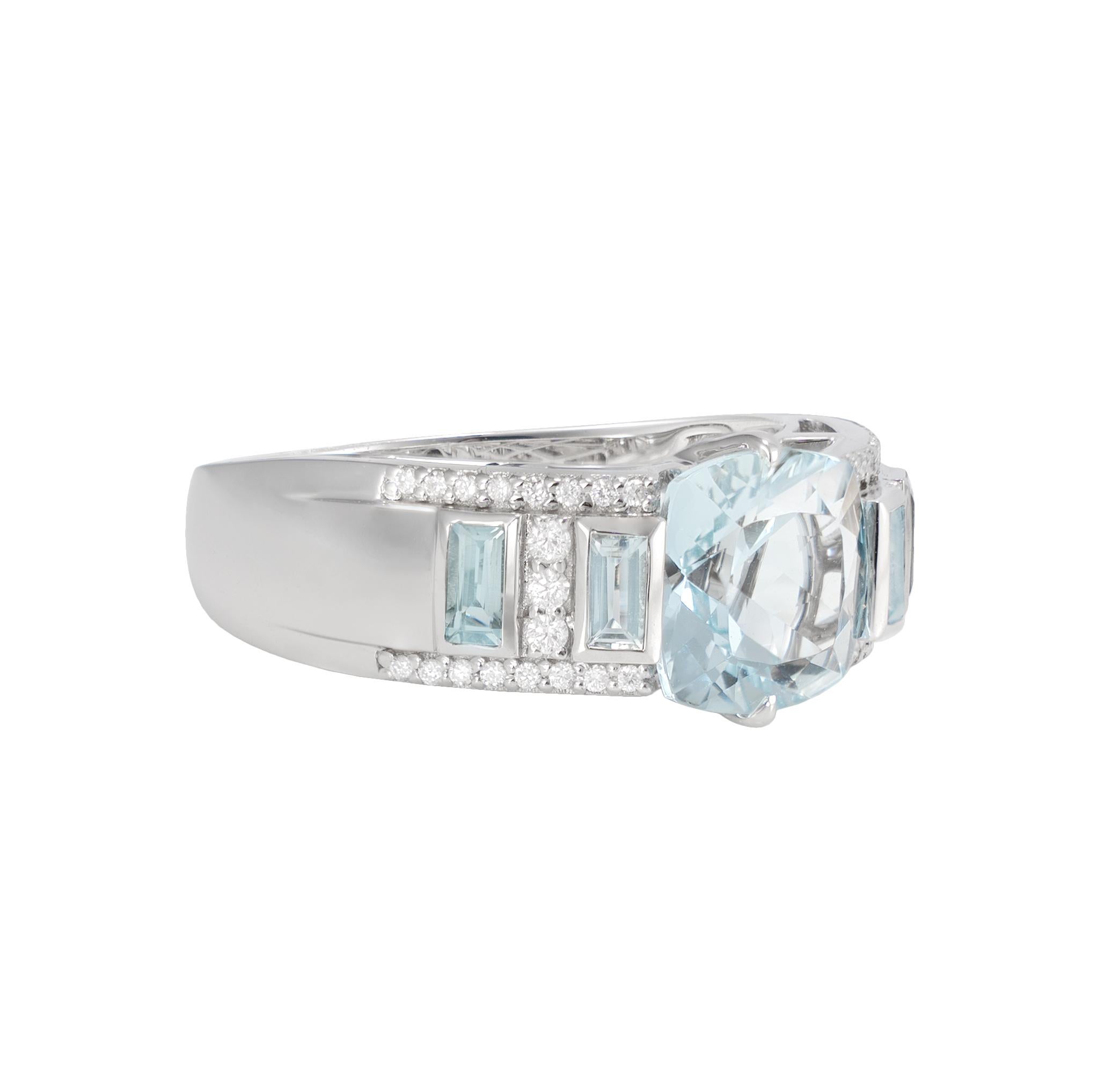 This collection features a unique collection of Men's Aquamarine Rings. Designed with baguette shaped aquamarines to accent the center stone in white gold, these rings are the perfect complementary accessory with a watch. 

Classic aquamarine men's