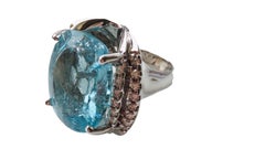 26 Carat Aquamarine Diamond Ring 14 Karat White Gold