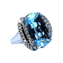 26 Carat Aquamarine Diamond Ring 14 Karat White Gold