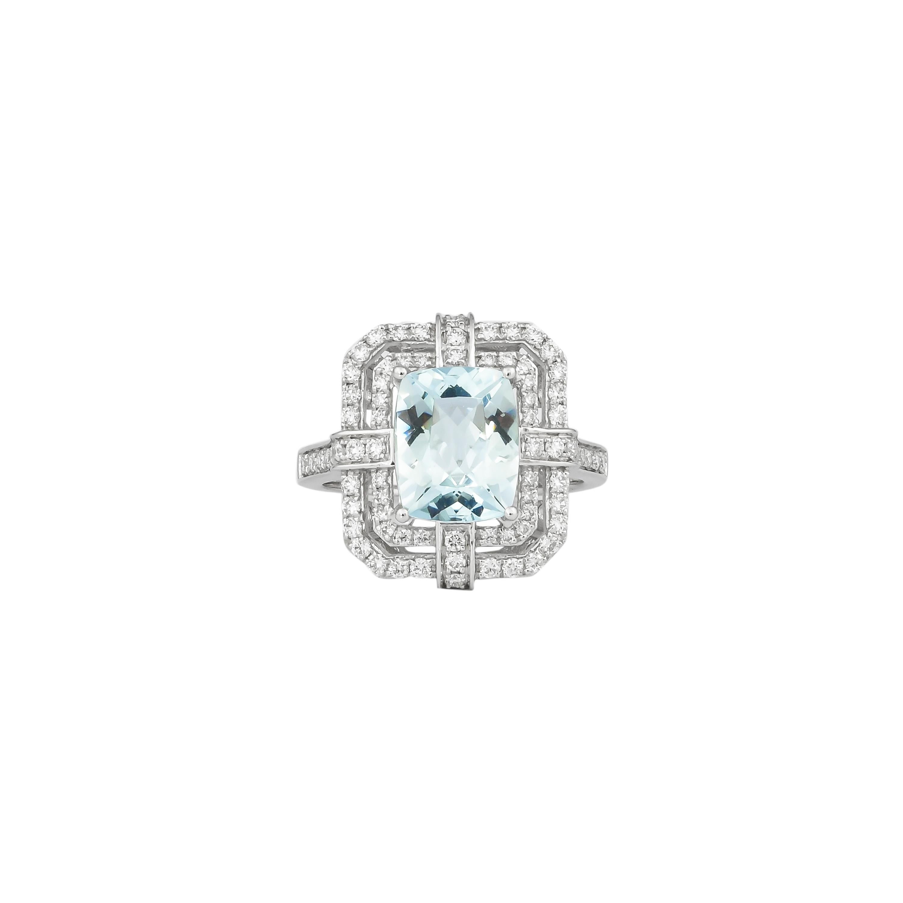 2.6 Carat Aquamarine and Diamond Ring in 18 Karat White Gold 1
