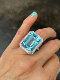 26 Carat Blue Topaz and Diamond Ring