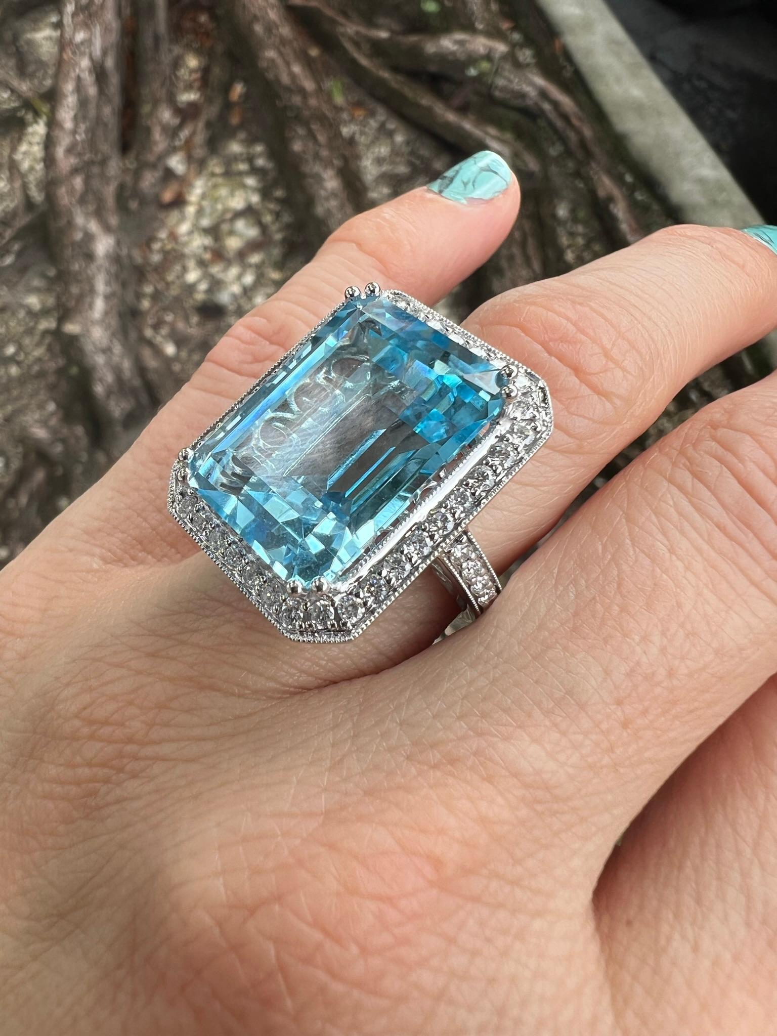 Contemporary 26 Carat Blue Topaz and Diamond Ring For Sale